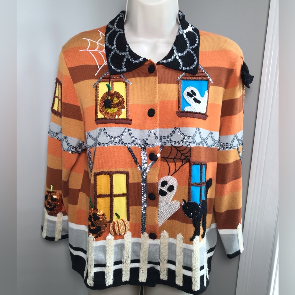 Vintage Michael Simon Halloween Cardigan Sweater ~ Women’s Medium *FIRM PRICE* - Picture 2 of 12